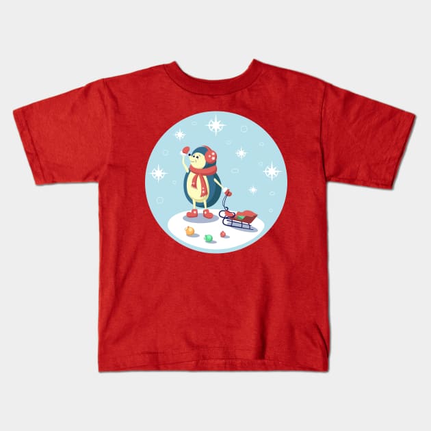 Christmas hedgehog Kids T-Shirt by Design by Arapova